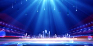 蓝色建筑大气2022年春节企业年会舞台颁奖背景